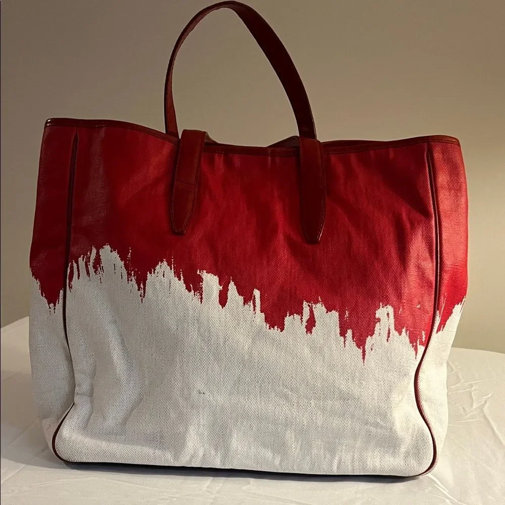 Yves Saint Laurent Rive Gauche Red and White Tote - Picture 6 of 12
